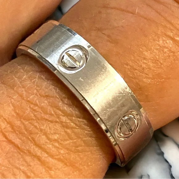Estate 14K White Gold UNISEX 6mm Wide Screw Link Band Ring Size 8.75